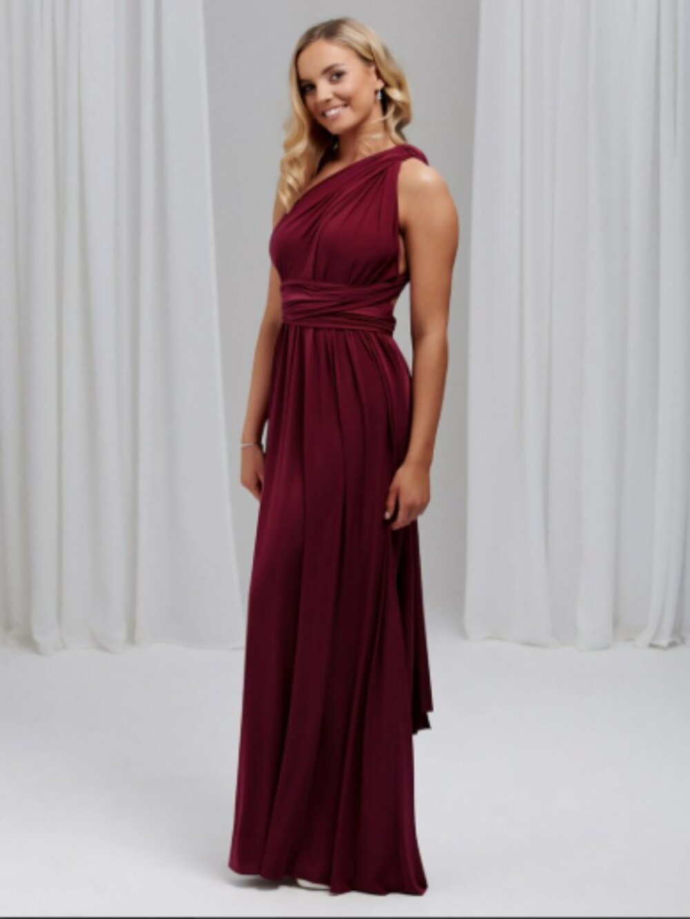 Multiway Adjustable Maxi Evening Gown/Bridesmaid Dress, Burgundy/Maroon - OSFM